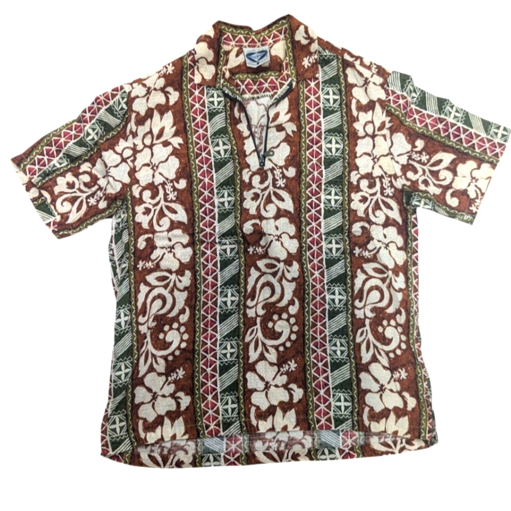 Vtg Island Magic Hawaiian Shirt Mens, Size Large, Barkcloth, Orange Green Red